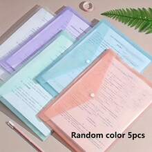 5pcs A4 Transparent Snap Button Folders, Modern Transparent File Organizer, Durable PP Plastic Protective Sheets, Pastel Macaron Color Scheme, Suitable For School, College, Office Supplies, Home And Workplace Organization, Back To School Season - A - View 8