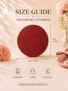 Tom Ford Gương nắp lật TF màu đỏ đường kính 7cm, gương hai mặt nhỏ gọn tròn trịa, dễ dàng mang theo, phù hợp để dặm lại lớp trang điểm hàng ngày, mang theo khi đi ra ngoài và làm quà tặng - Đỏ - Xem 4