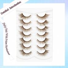 7 Pairs Natural Brown False Eyelashes, Cartoon Style Eyelashes, Lightweight Dramatic Cartoon Style Eyelashes, Natural Eyelash Extension, For Makeup - 棕色 - 查看 3