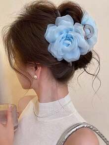 1 Stück süße elegante Damen-Haarklammer mit Mesh-Blume, geeignet für den täglichen Gebrauch und Sommerurlaub, Strandurlaub-Haarclip, Urlaubsreise - mehrfarbig - Übersicht 5