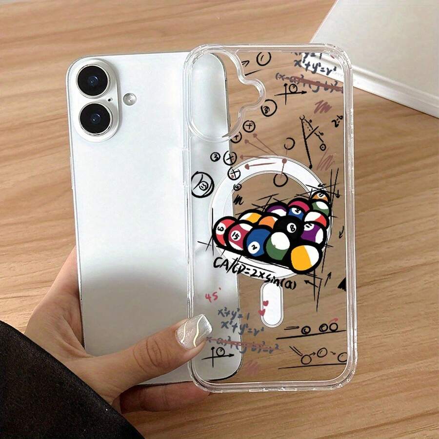 [24h Versand Aus DE/FR/ES]Clear Magnetic Wireless Charging Phone Case Colorful Pool Ball Sketch Math Formula Pattern Hard Protective Shell Fit  17Air 17 16e 11-16 Pro Max Plus,  Galaxy S21-S26 Ultra Edge Fe Plus,  , Unique Aesthetic Gift Idea For Daily Use Party Present Anti-Drop Phone Cover - 1 - 查看 1