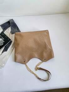Tas Tote Satu Bahu Wanita Mewah Premium Serbaguna Warna Solid Baru - Khaki - View 5