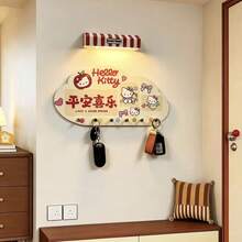 Sanrio 可愛 Hello Kitty 雲朵造型壁掛式鑰匙架，免鑽孔玄關鑰匙掛架，自黏式 6 個鉤子卡通裝飾掛鉤，臥室入口居家裝飾禮物，門後掛式收納架，節日禮物 - 彩色 - 查看 7