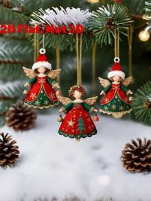 65/58/52/45/36/30/22/15/10/8Pcs MDF Christmas Angel Hanging Ornaments, Wooden Santa Decor For Tree Window Home Holiday Gift - Angel - View 9
