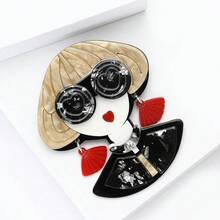Fashion Lady Acrylic Brooch Blonde Bob Sunglasses Red Tassel Earring Doll Figure Lapel Pin Women Coat Daily Party Fun Unique Statement Jewelry Gift - Multicolor - View 8