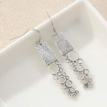 Minimalist Hollow Rectangular Chinese Character Pendant Earrings, Designed For Women, Suitable For Various Occasions - Antique Silver - View 5