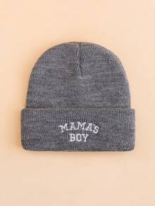 1PC Toddler "MAMA'S BOY" Embroidered Knit Beanie Hat, Foldable Warm Elastic Winter Cap, Cute Daily Outdoor Head Protection Hat - Multicolor - View 9