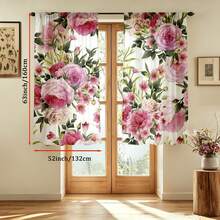 2 piezas Cortinas decorativas de rosa rosa suave y fresca, diseñadas con barra de cortina, proporcionan privacidad e instalación fácil, adecuadas para ventanas del hogar, estilo de cortina romana - Multicolor - Ver 12