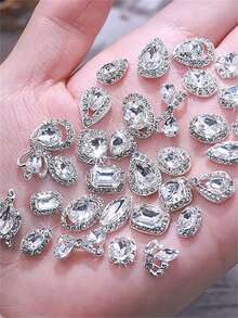 12 pièces Mélange de cadres argentés de luxe avec diamants transparents, strass pour nail art, ovale/carré gras/cœur/papillon, décoration de cristal pour ongles, gemme pour ongles DIY 10mm - Transparent - Voir 8