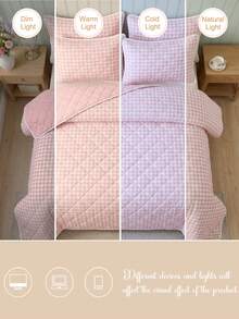 2/3pcs Pink Fresh Plaid Bedding Set (1pc Bed Cover + 1/2pcs Pillowcases), Minimalist Design, Multi-Functional, Modern Minimalist Polyester Fabric, Soft And Comfortable, Suitable For Master Bedroom And Guest Bedroom - Multicolor - View 8
