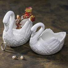 1pc White Swan Succulent Planter, Porcelain, Candle Holder Elegant White Swan Ceramic Candlestick Handcrafted Table Centerpiece Romantic Home Decor For Wedding Birthday Party - Multicolor - View 5