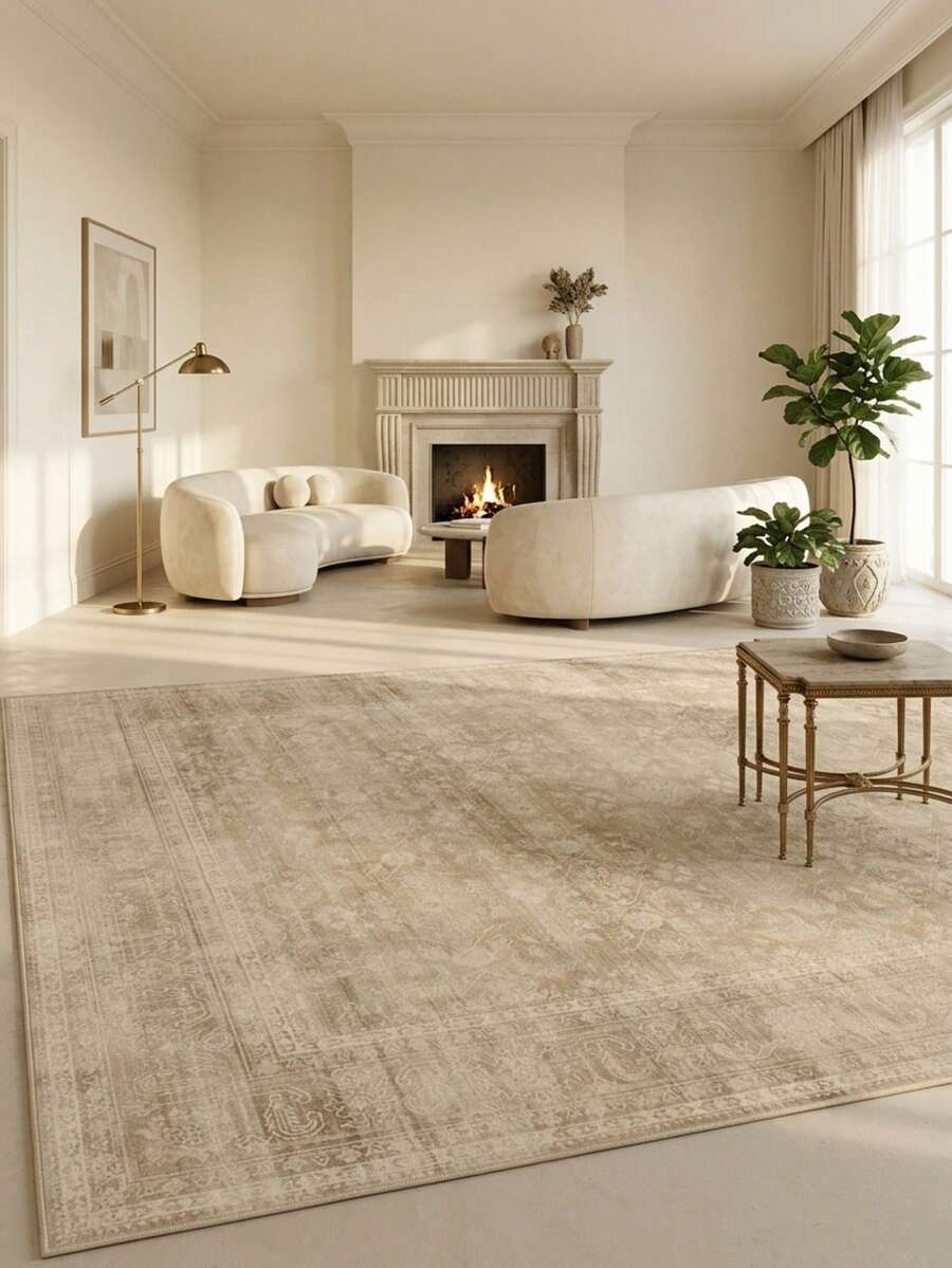1pc American Luxury High-End Persian Classical Floral - Rectangular Soft Faux Cashmere Machine Washable Area Rug, Suitable For Living Room, Bedroom, Entryway, Bathroom, Hallway, Patio, Kitchen, Indoor/Outdoor, All-Season Large Size Floor Mat, Home Decor - Multicolor - View 1