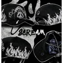 Gorra SCREAM con Bordado Gótico, Estilo Streetwear Americano Hip Hop Punk Dark, Gorra de Béisbol Tipo Dad Hat Unisex Ajustable - Albaricoque - Ver 2