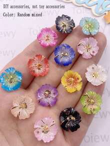 16件組 14/18mm 樹脂彩色花朵單孔吊墜飾品 平底水鑽藝術貼花 DIY 婚禮珠寶剪貼簿手工配件 - 隨機混合 - 查看 7