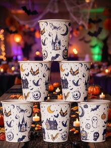 MOSXLOXY 20/50pcs Halloween Disposable Paper Cups With Cute Ghost Print,Leak-Resistant Paper Cups, 9oz Hot And Cold Cups For Restaurants And Parties, Halloween Party Table Decorations - Multicolor - View 2
