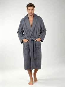 Shawl Collar - Solid Color Bathrobe - Dark Gray