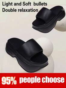 Thick Sole Mocha Sandals, Summer Women's Slippers, High Heel EVA Material, Strap Slide, Women's Sandals, Fashionable Outdoor Slippers (This Shoe Size Runs Small By One Size) - Black - View 3