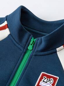 mini bala 2pcs Kids Vintage School Uniform Jacket And Pants Set, Breathable Casual Outfit, Suitable For Boys And Girls, Autumn/Winter - Dark Blue - View 7
