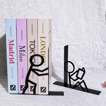 A Pair Of Creative Metal Bookends Featuring Two Matchstick Figures In Distinct Poses, Fun Silhouette Book Stoppers With Interacting Matchstick Characters, A Whimsical Gift Ideal For Book Lovers, Students And Office Workers, Perfect Presents For Birth - One Size - View 4