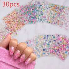 30pcs Colorful Nail Art Stickers, White And Pink Floral Pattern, 3D Self-Adhesive Nail Stickers, Nail Art Tools, Nail Art Supplies, Nail Stickers - Multicolor - View 11