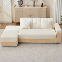 Wohnlandschaft Sofa mit Stauraum – 217 cm Stoffsofa mit verstellbarer Rückenlehne, Schubladen & Hocker, Chenille-Bezug, MDF-Rahmen, Beige - Beige - Übersicht 3