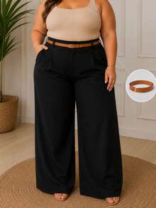 Calça Alfaiataria Plus Size Cintura Alta com Cinto - Preto - Visão 6