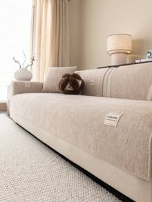 1 pièce Housse de canapé en chenille de couleur unie texturée, style minimaliste moderne, résistante aux griffures des animaux de compagnie, durable et résistante à l'usure, couverture complète antidérapante, lavable en machine et anti-poussière, convient pour la chambre, le salon, l'extérieur, les anciens canapés, les canapés droits et en L, toutes saisons, bohème, housse de canapé - Kaki - Voir 6