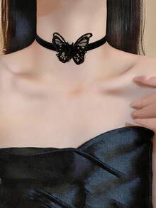 1pc Women's Dark Vintage 3D Butterfly Gothic Choker Necklace, Personalized Collarbone Chain Necklace - Multicolor - View 5