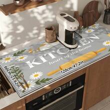 1 pieza Tapete de secado de platos, Tapete para cafetera, Tapete de secado de platos de cocina con patrón lindo de gato naranja & margarita, Protector de mesa de habitación, Regalo festivo, Decoración de cocina - XYLSD702 - Ver 15