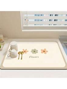 1pc Sunflower Soft Rubber Drying Mat, Non-Slip Kitchen Countertop Absorbent Mat, Sink Draining Mat, Soft Diatomaceous Earth Faucet Absorbent Mat, Kitchen Countertop Mat, Absorbent Mat, Heat-Resistant Pot Mat, Draining Mat, Coffee Machine Mat, Dish Rack - Multicolor - View 2