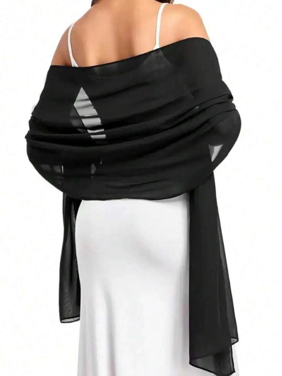 Chiffon Shawl Scarf Wrap, For Brides, Weddings, Evening Dresses And Special Occasions - Black - View 1