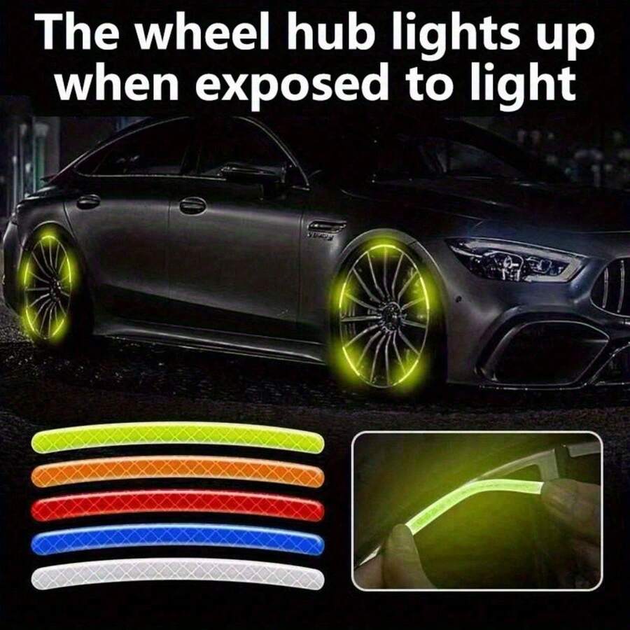 20pcs Car Wheel Hub Reflective Stickers Colorful Luminous Strong Reflective White Car Wheel Decorative Strips Stickers Wheel Decorative Strips Night Stickers - 20pcs - View 1