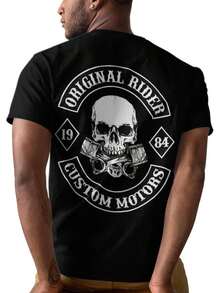 Summer Outfit For Men, Biker T-Shirt Customizable With Your Text, Back Print, 100% Cotton, Regular Fit, Thick Fabric - Black - View 2