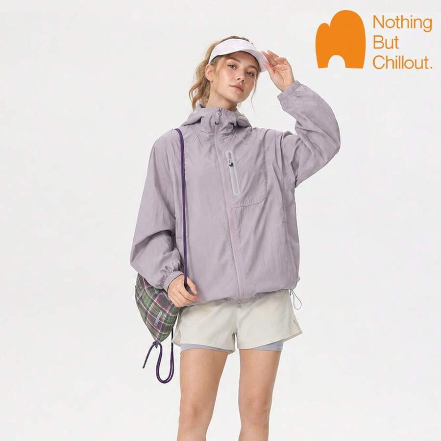 NBCT 女款夏季多色連帽輕便夾克,休閒日常外出運動健身百搭純色抽繩開襟外套 - 紫色 - 查看 1