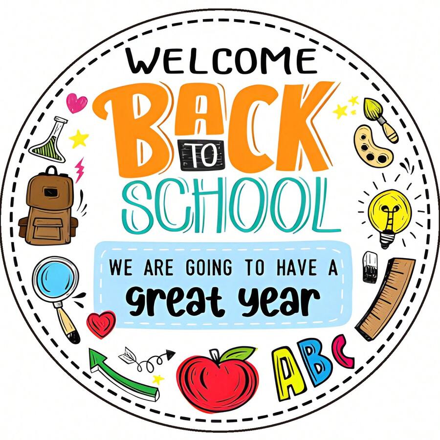 1/3/5PCS Waterproof PP Synthetic Paper Sticker, Welcome Back To School We Are Going To Have A Great Year Colorful Stationery Round Decal, Back To School Season Sticker For Classroom Laptop Flask, Teacher Student First Day School Decor Gift - A - View 1