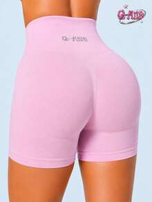 Q-AND QAND 1pc Women's Pink Seamless High Waist Yoga Shorts, Tummy Control Butt Lifting Cycling Shorts, Suitable For Yoga, Pilates, Ballet, Gym, Dance, Streetwear - Pink - View 7