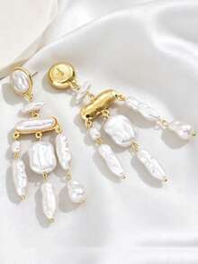 1 Pair Baroque Pearl Long Tassel Earrings, Daily Wear, Beach Accessory, Date Party Jewelry - White - View 2