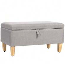 Linen Storage Bench, Padded Ottoman With Rubberwood Legs, Dust-Proof Chest, Light Gray - 淺灰色 - 查看 1