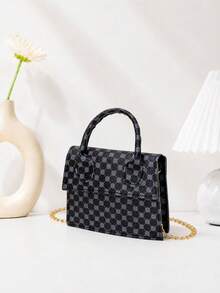Mirror Glossy Patent Leather Fashion Chain Handle Handbag - Black - View 3