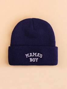 1PC Toddler "MAMA'S BOY" Embroidered Knit Beanie Hat, Foldable Warm Elastic Winter Cap, Cute Daily Outdoor Head Protection Hat - Multicolor - View 16