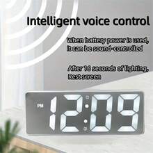 SOKANY Minimalist Mirror Alarm Clock, High-Definition Smart LED Digital Clock, 3 Independent Alarms + Voice Control, 12/24 Hour Switchable, USB/Battery Dual Power, Suitable For Bedroom/Study/Living Room - Silver - View 5