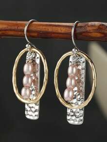 Gmzalx Gentle Dual-Tone Women's Double-Layer Geometric Hanging Earrings, Versatile Earrings For Daily Commute, Picnic And Outing - Two-color - View 2