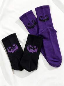 2pairs Men Halloween Cartoon Graphic Crew Socks - Multicolor - View 2