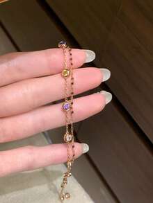 1 Dopamine Rainbow Bubble Double-Layer Bracelet, Small And Fresh, With A Vintage Style - Gold - View 4