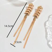 1 Pasang Anting Rantai Ular dan Tulang Panjang Berumbai Melengkung Mengkilap Berlapis-lapis untuk Wanita, Cocok untuk Acara Jamuan dan Pesta - Yellow Gold - View 5