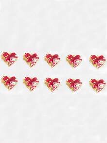 10pcs Fashion Versatile Stainless Steel Drip Oil Heart-Shaped Rhinestone Pendant, 18k Gold Vacuum Plated, DIY Earring Bracelet Necklace Jewelry Accessories - Multicolor - View 6