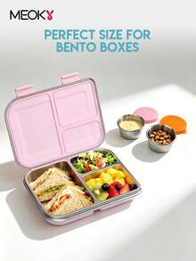 Meoky 6Pcs 1.6oz Stainless Steel Condiment Cups, Leakproof Silicone Lid Reusable Small Sauce Container, Portable Salad Dressing Cup for Lunch Bento Box Picnic Travel Kitchen Storage - 淡粉紅色 - 查看 8