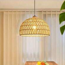 1pc Bohemian Style Paper Rope Lampshade, Rustic Pendant Light Shade, Woven Paper Rope Basket Top Lampshade, DIY Pendant Light Shade, Suitable For Living Room, Kitchen Island, Dining Room Decoration, Unique Home Decor Lampshade (Light Cord And Socket Not Included) - Semicircle - View 2