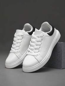 Men's Round Toe Lace-Up Flat Skate Shoes Casual Style All Season White - White - View 1