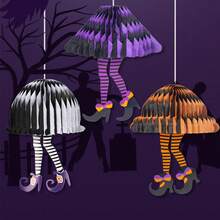 3/1pc Halloween Party/Party Decoration Spooky Honeycomb Hanging Decor Witch Legs 3D Hanging Ornament Haunted House Bar Party Atmosphere Props, Indoor/Outdoor Use, Yard/Garden/Lawn, Doorway/Porch Party Decoration - Multicolor - View 1